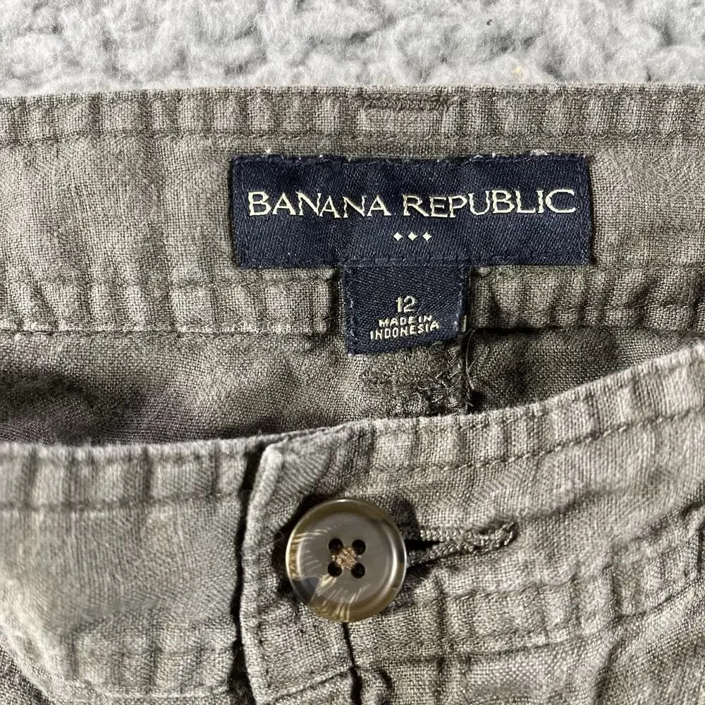 Banana Republic Womens Size 12 Olive Green 100% Linen Slouchy Cargo Crop Pants